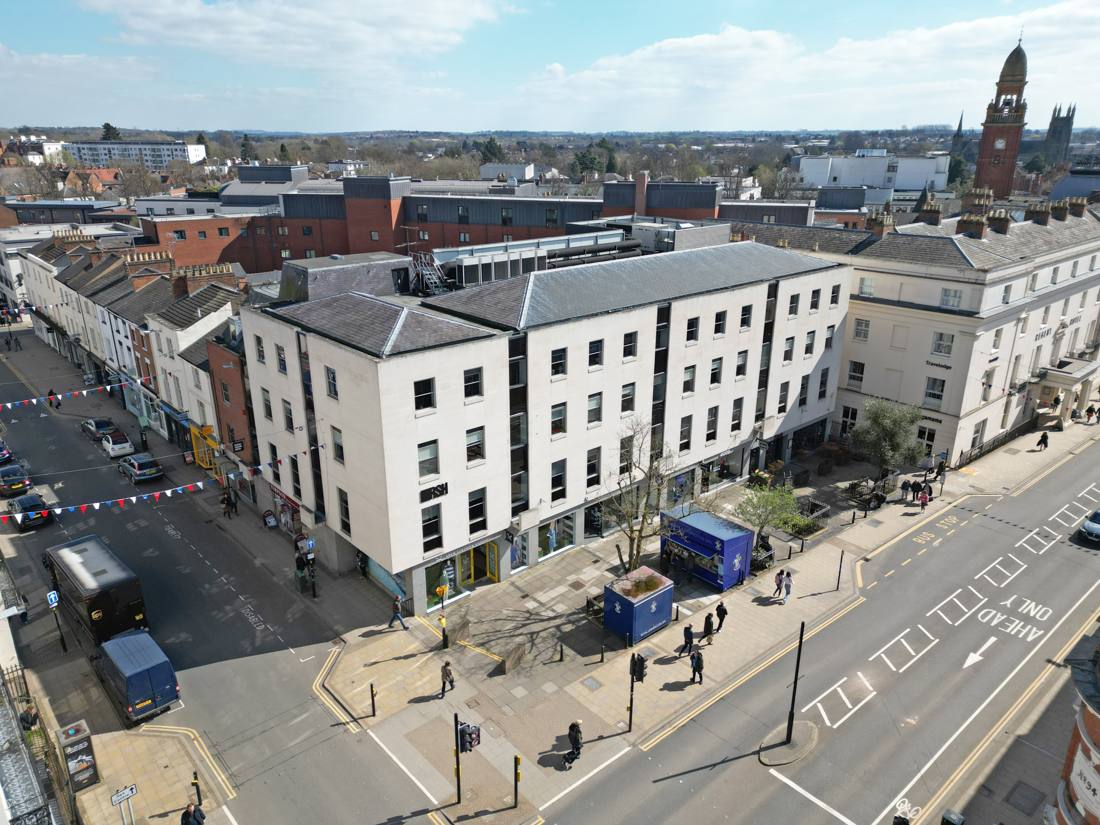 Aerial view of Leamington Spa town centre